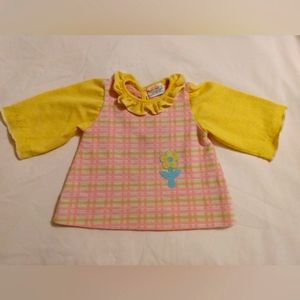 Vtg 1970s HealthTex Plaid Flower Power Shirt Top 9 Month Baby Girl Pink Yellow